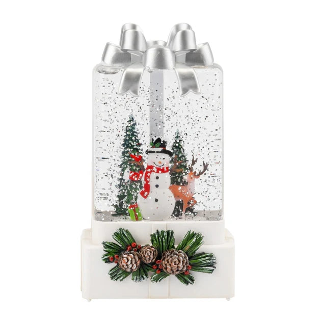 Lampa decorativa Craciun cu lumina si muzica Mos Craciun sau Om de zapada „Fundita festiva”, 18 cm