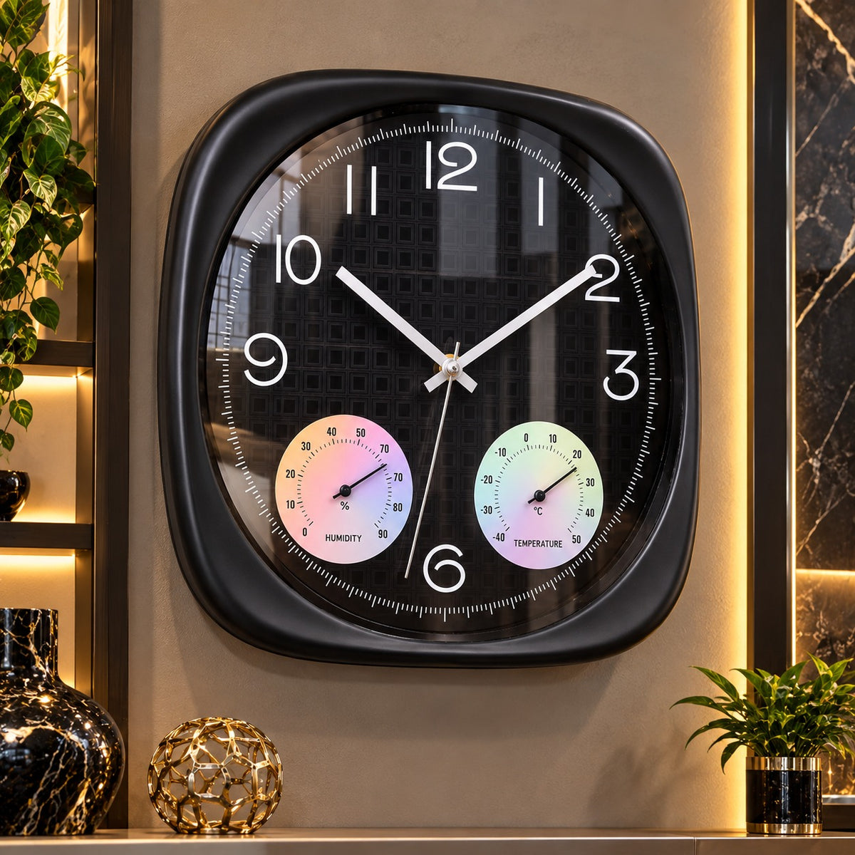 Ceas de Perete Premium cu Termometru și Higrometru, Mecanism Silențios – 30 × 30 cm - imagine principala