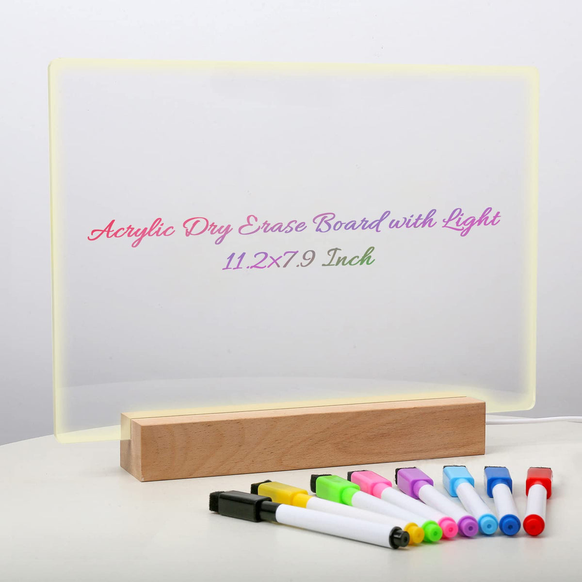 Panou luminos acrilic tip tabla de notite transparenta cu baza din lemn, 30x20cm
