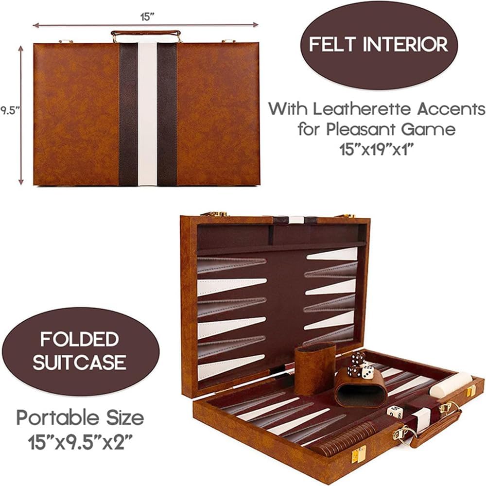 Set de Table Backgammon din piele, design clasic, 40 cm