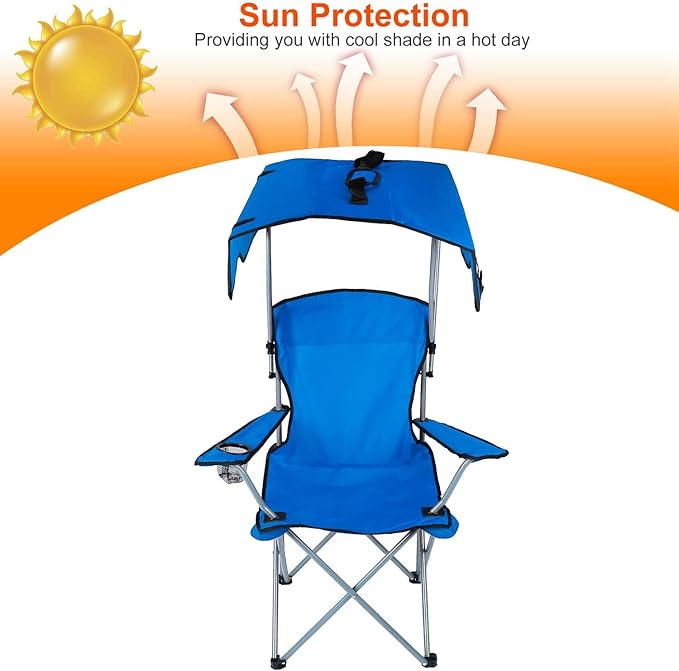 Scaun de plajă pliabil cu copertină solară 124 x 75 x 50 cm