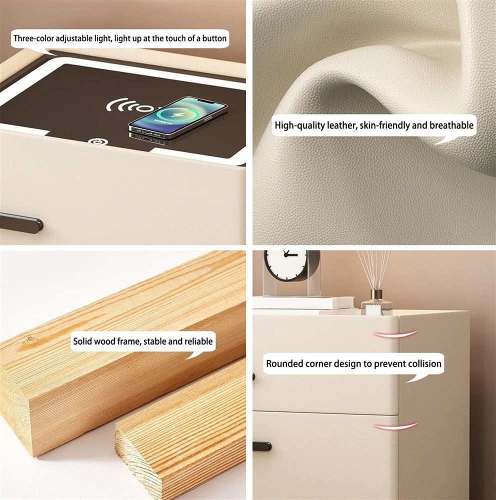 Noptiera smart multifunctionala, cu seif ascuns, iluminare LED tactila cu 3 culori, incarcare wireless si USB, difuzor Bluetooth, 1 sertar