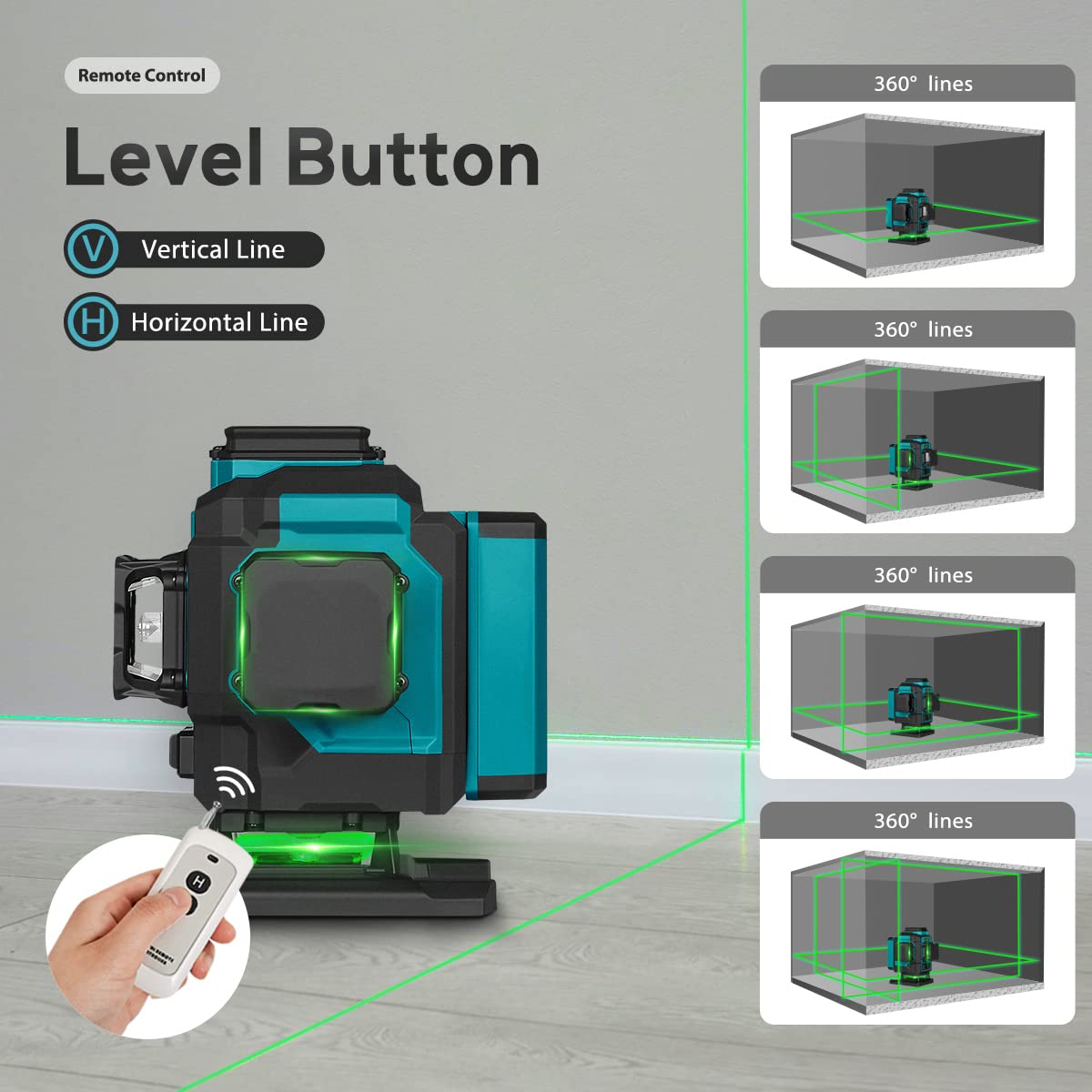 Kit Nivela Laser, autonivelare, telecomanda, linii verzi, 4x360°, trepied inclus