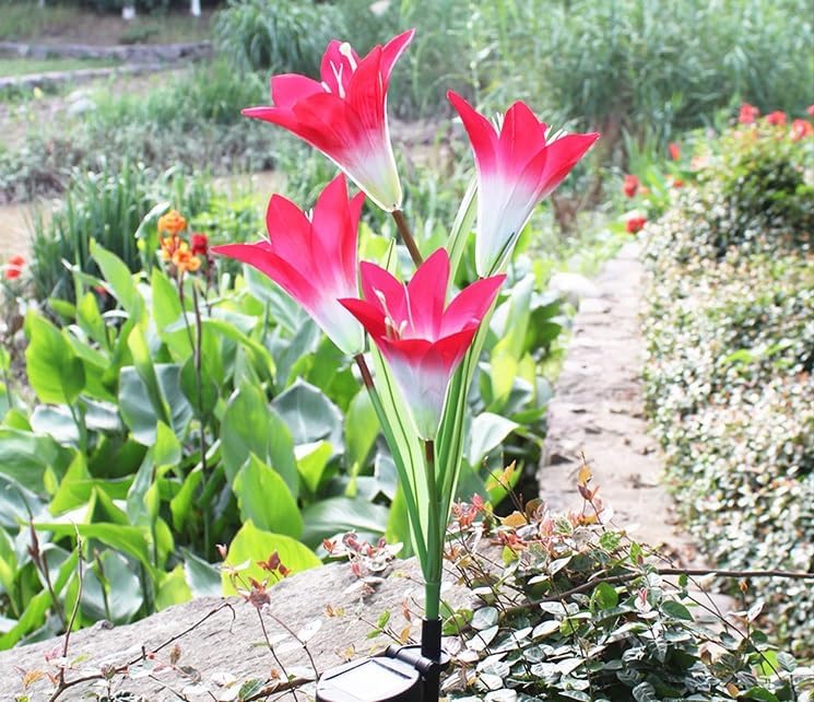 Set 2 lampi solare tip crin 75 cm pentru gradina iluminare decorativa exterior