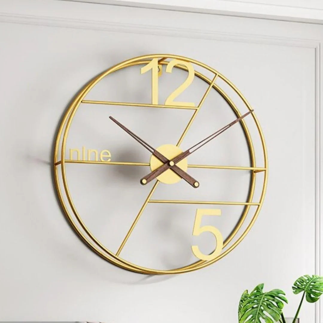 Ceas de perete 60 cm, metal auriu, design elegant, decor lux pentru living, mecanism silentios