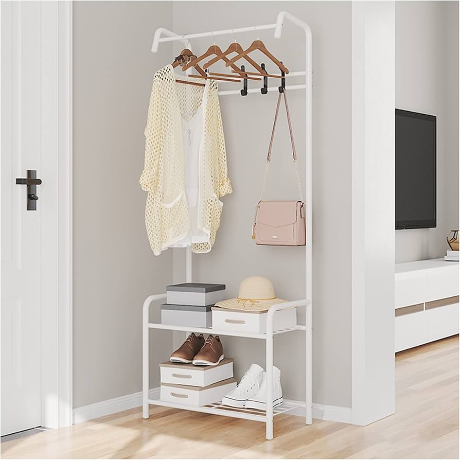 Suport haine metalic 2 in 1 cu polita pentru incaltaminte, 166x60x32 cm