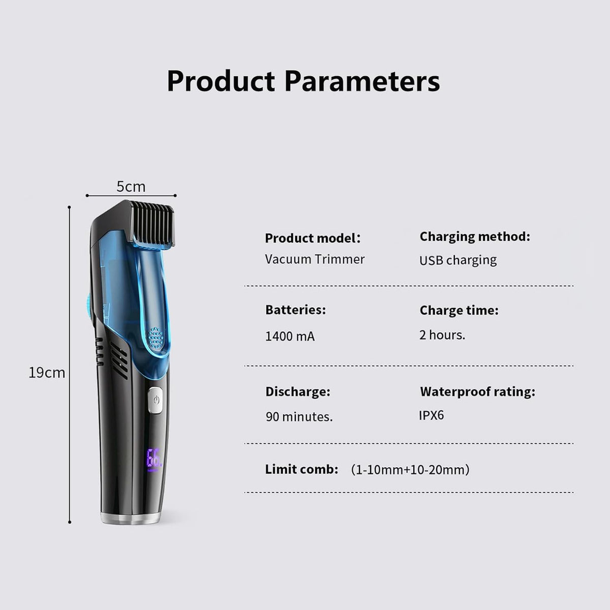 Masina de tuns si aparat de ras cu sistem vacuum, rezistent la apa IPX6, 20 setări, afisaj LCD, autonomie 90 min