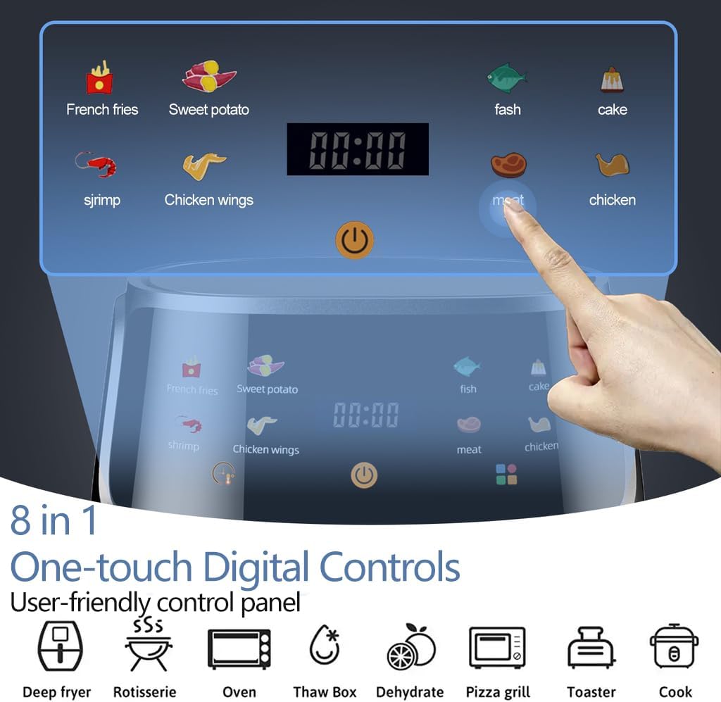 Friteuza cu aer cald, Air Fryer 10L, 2400 W, afisaj digital LCD color, Touch control, otel inoxidabil