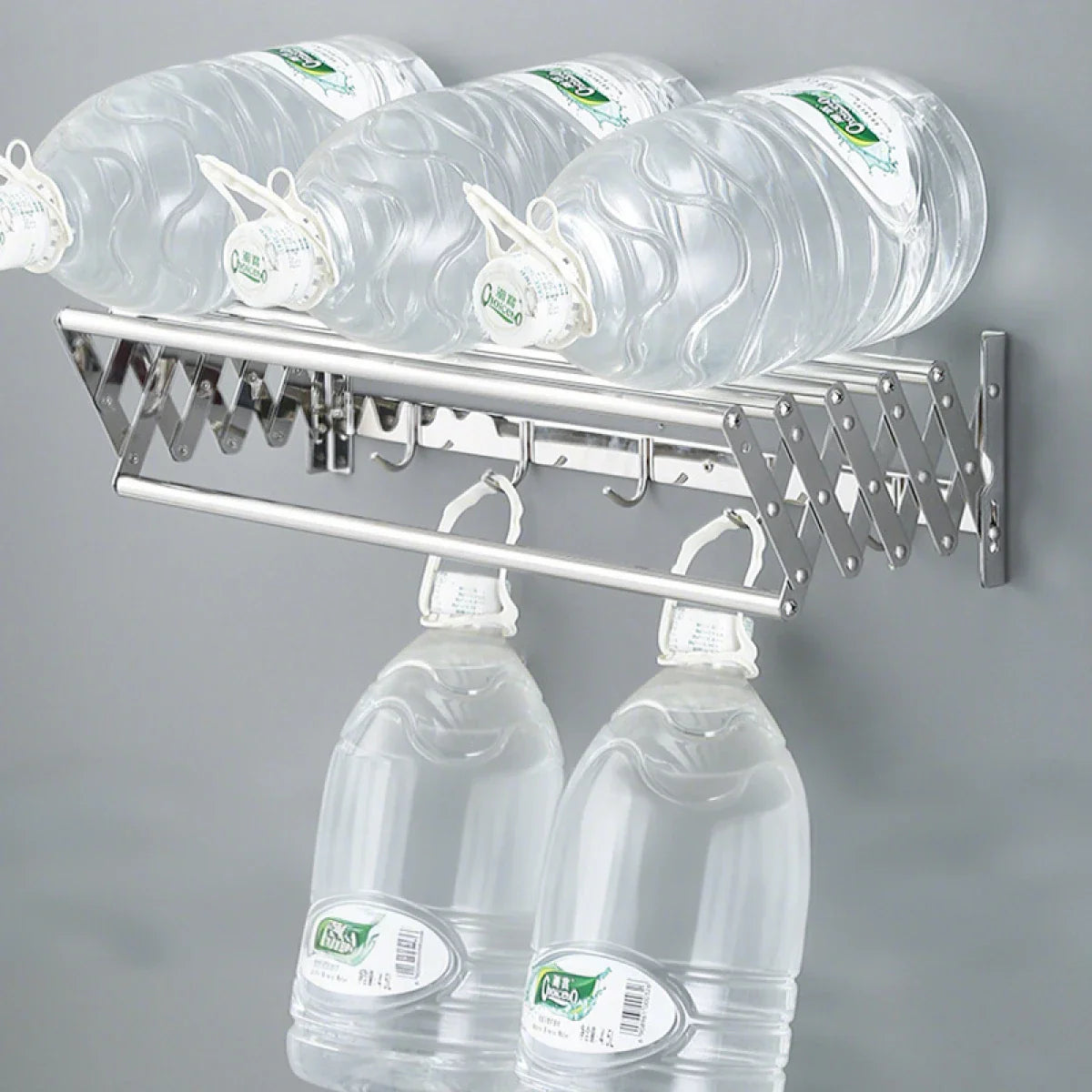 Suport pliabil pentru prosoape, inox, 7 bare, 5 carlige, 12-35.5 cm x 58 cm x 14.5 cm, argintiu