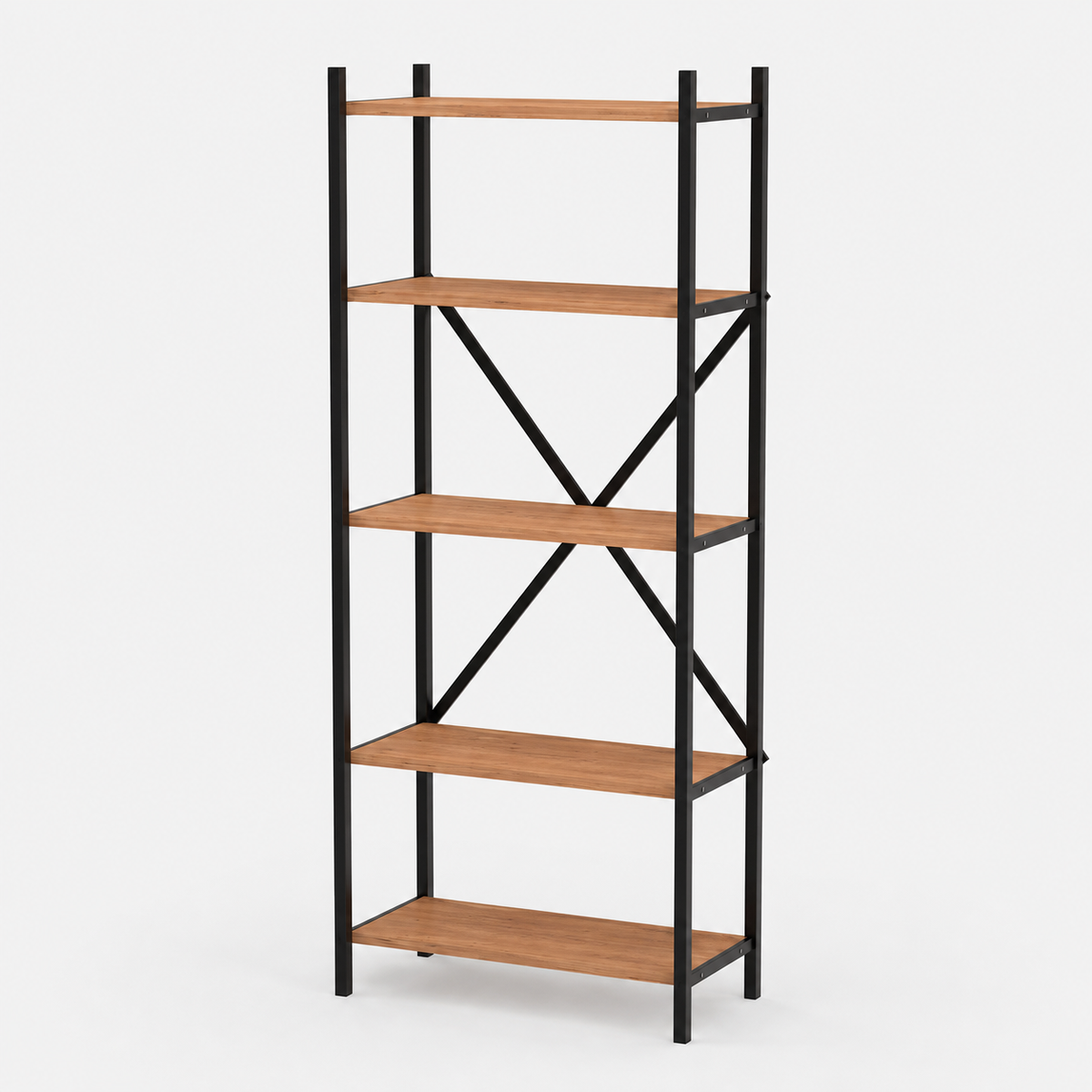 Biblioteca decorativa din PAL si metal 63x29,5x145,6 cm, cu 5 rafturi, pentru carti si accesorii