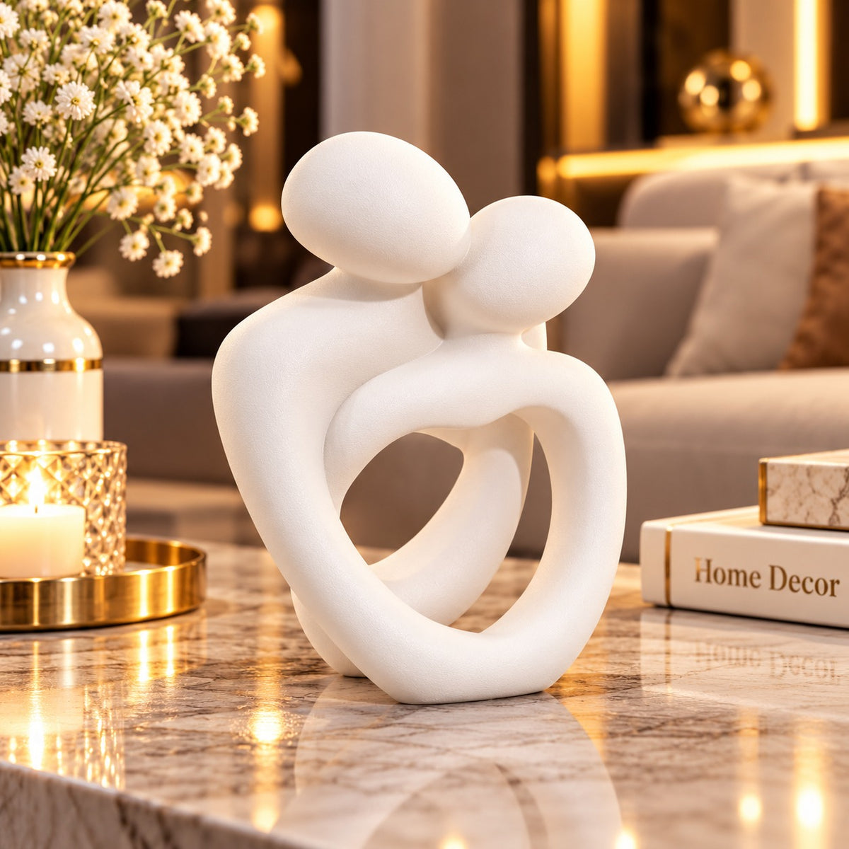 Statuetă Decorativă Cuplu Îmbrățișat – Rășină Finisată, 12,5 × 7,5 × 5 cm - detaliu produs