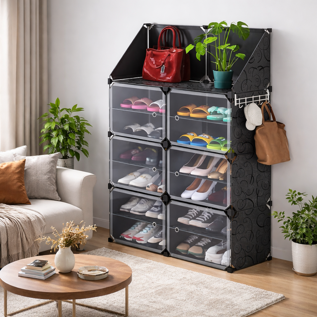 Dulap Modular pentru Incaltaminte cu Cuier, Organizator cu Usi Anti-Praf, 85 x 32 x 95.5 cm
