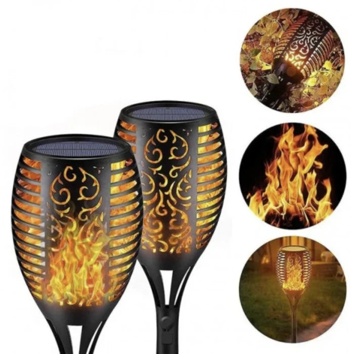 Set 10 Lampi Solare Tip Torta pentru Gradina, Efect Flacara, 47,5 cm, Negre - detaliu produs
