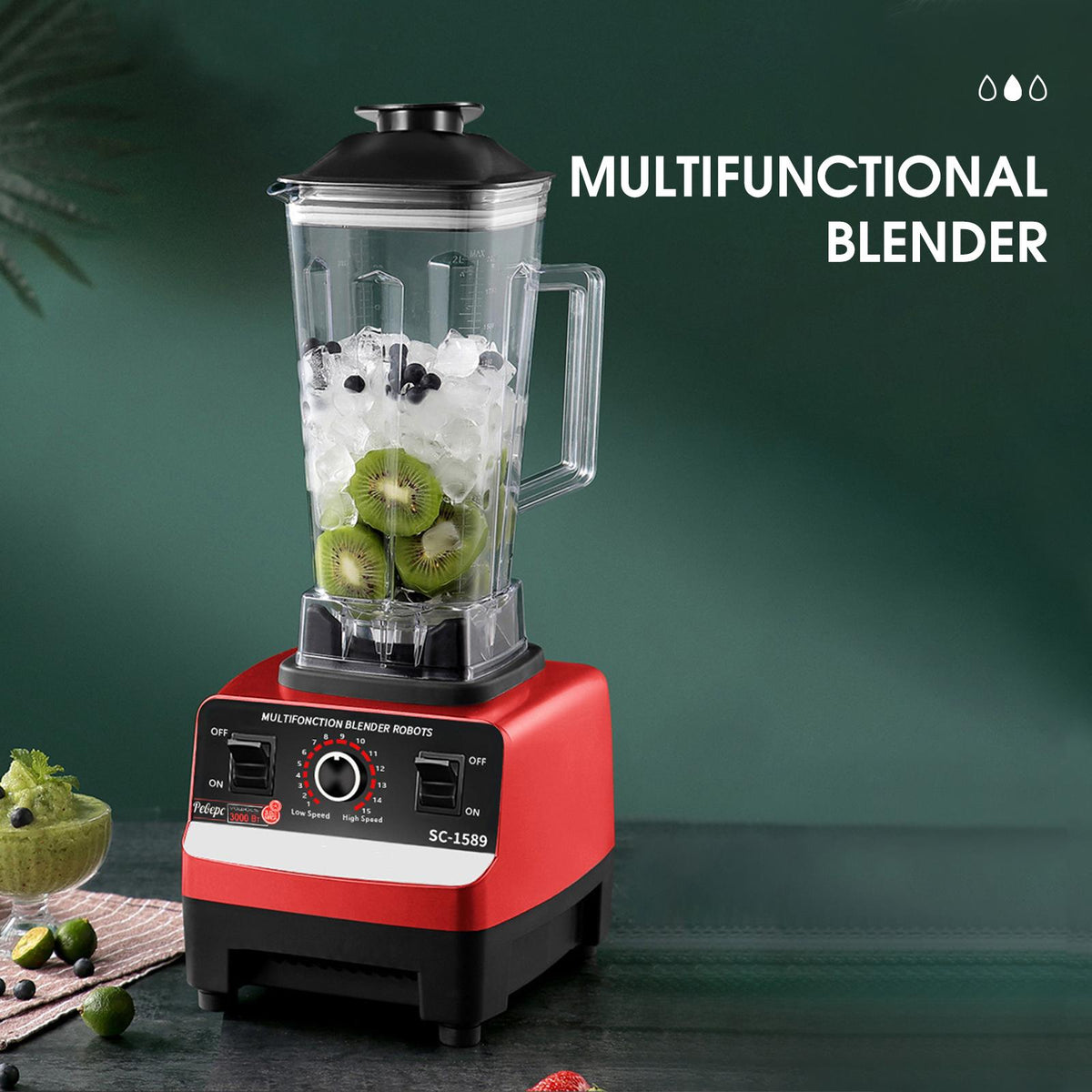 Blender Profesional de bucatarie 2 in 1, 2.5L, motor din cupru, 15 viteze, 4500W