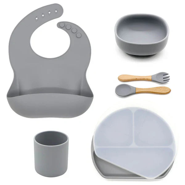 Set hranire bebelusi 8 piese, termorezistente, silicon, fara BPA, pliabile, usor de curatat