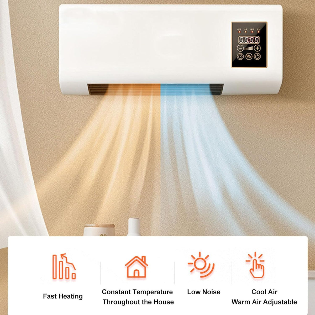 Mini aer conditionat cu ventilator, 2 in 1, 55 cm, Rece/Cald, 16 - 40 grade, 1800W, cu telecomanda, Alb