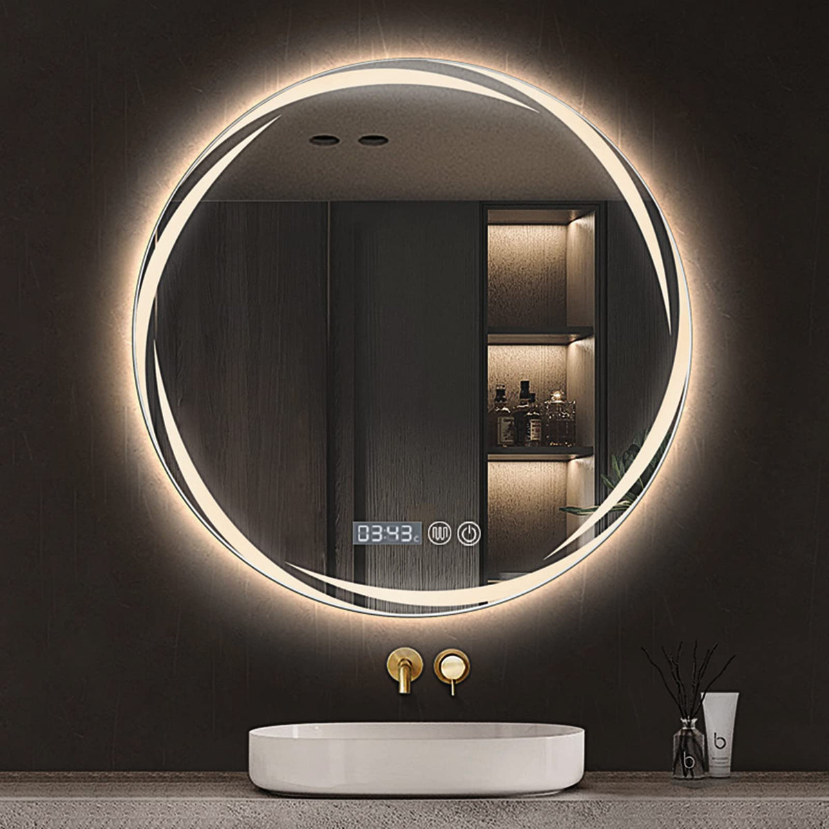 Oglinda LED Rotunda 80 cm cu Touch, Antiaburire si Lumina Reglabila