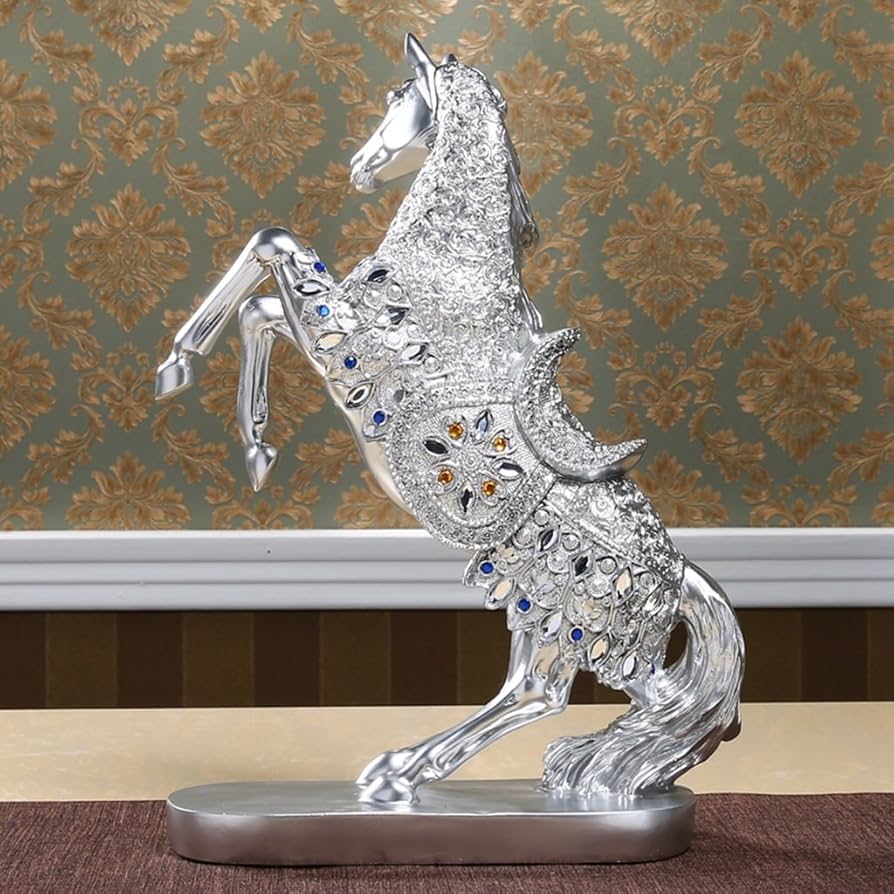 Statueta decorativa Cal cabrat – finisaj auriu / argintiu premium, 27 x 12 x 38.5 cm