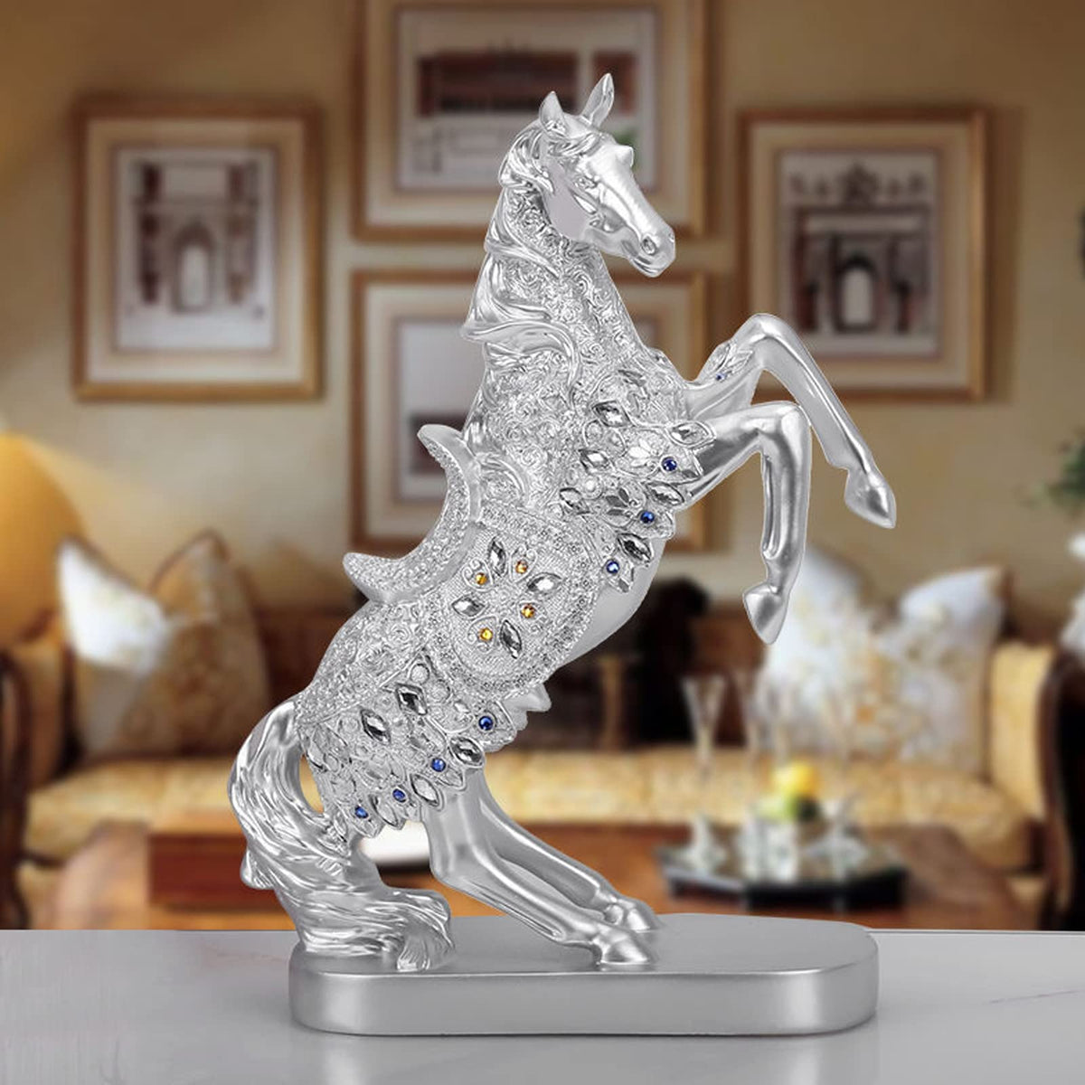 Statueta decorativa Cal cabrat – finisaj auriu / argintiu premium, 27 x 12 x 38.5 cm