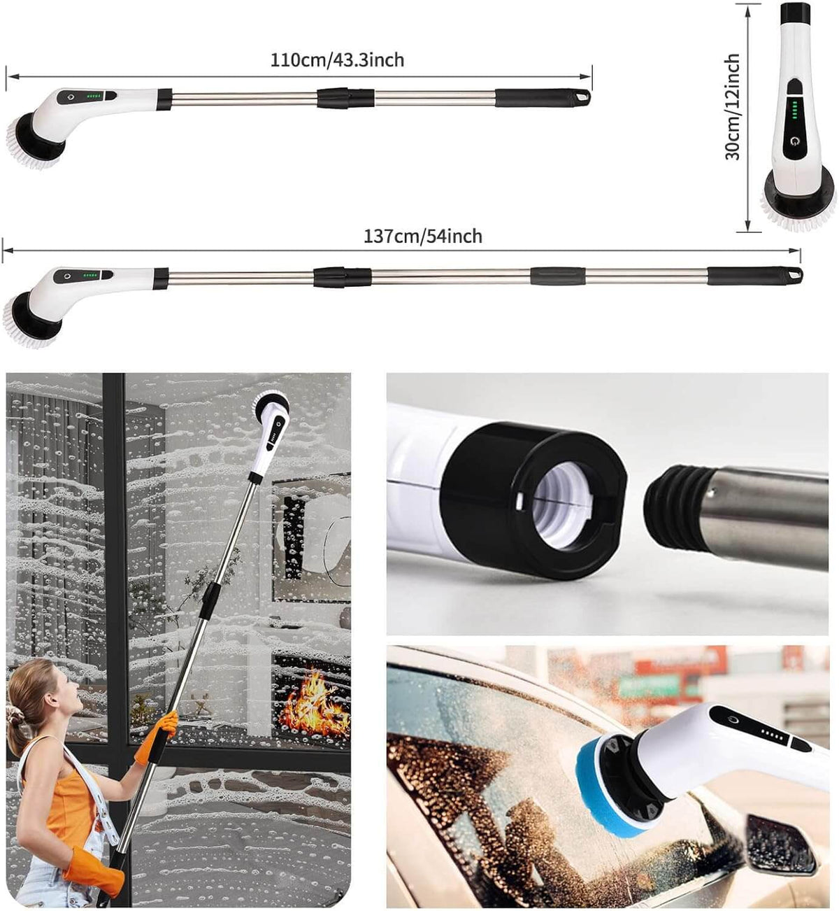 Perie electrica rotativa de curatate 9 in 1 – 9 capete multifunctionale, 2 viteze, maner telescopic