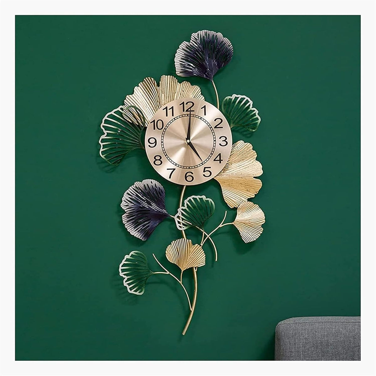 Ceas de perete decorativ 76 x 42 cm – design artistic cu frunze metalice, decor lux pentru living