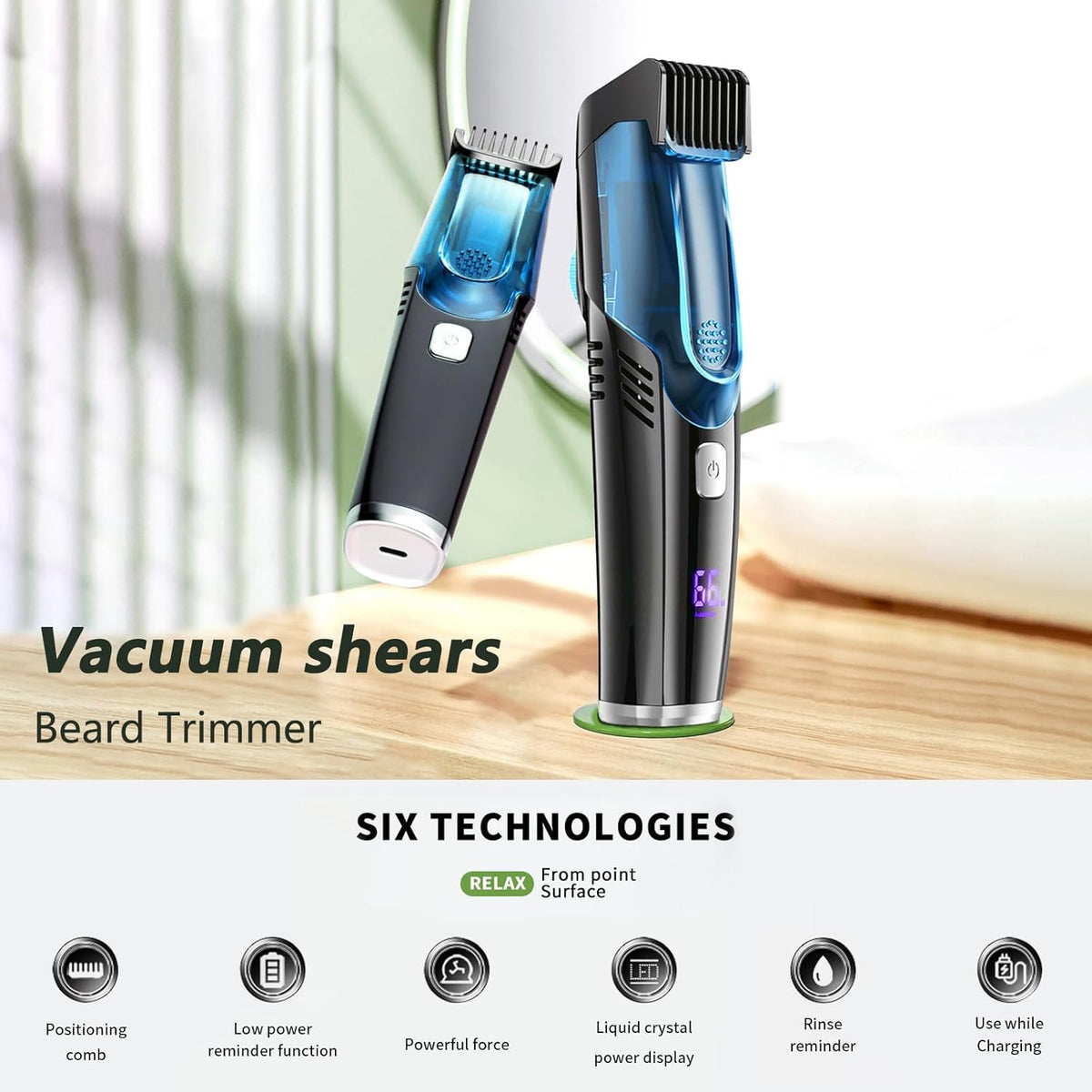 Masina de tuns si aparat de ras cu sistem vacuum, rezistent la apa IPX6, 20 setări, afisaj LCD, autonomie 90 min