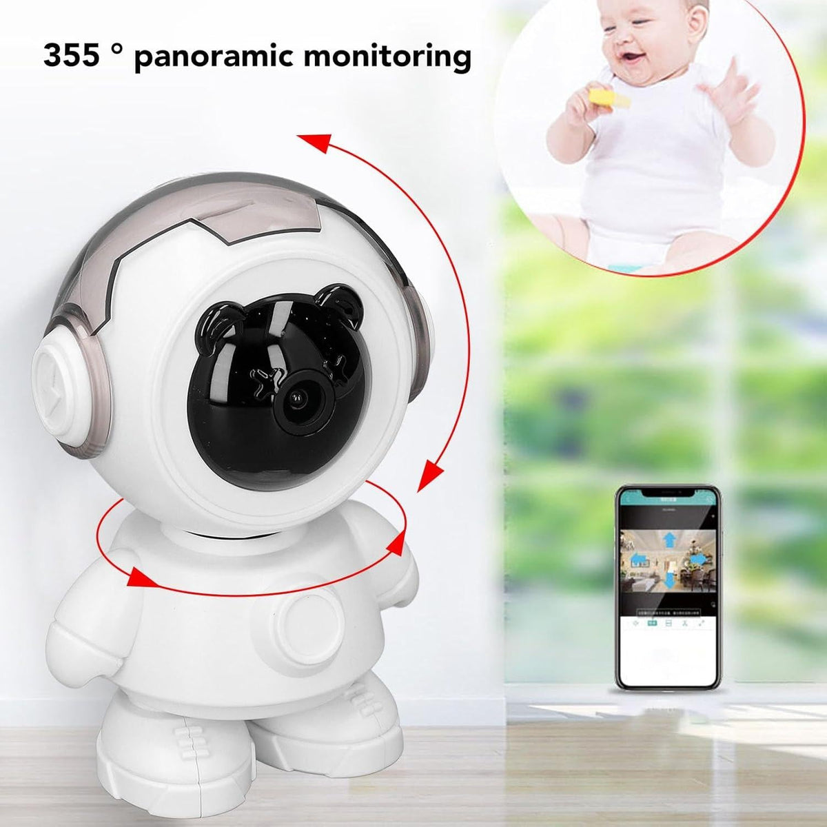 Camera Supraveghere Tip Robot, Wireless, 355° Rotatie, 1080P, Night Vision, Audio Bidirectional, Android/iOS