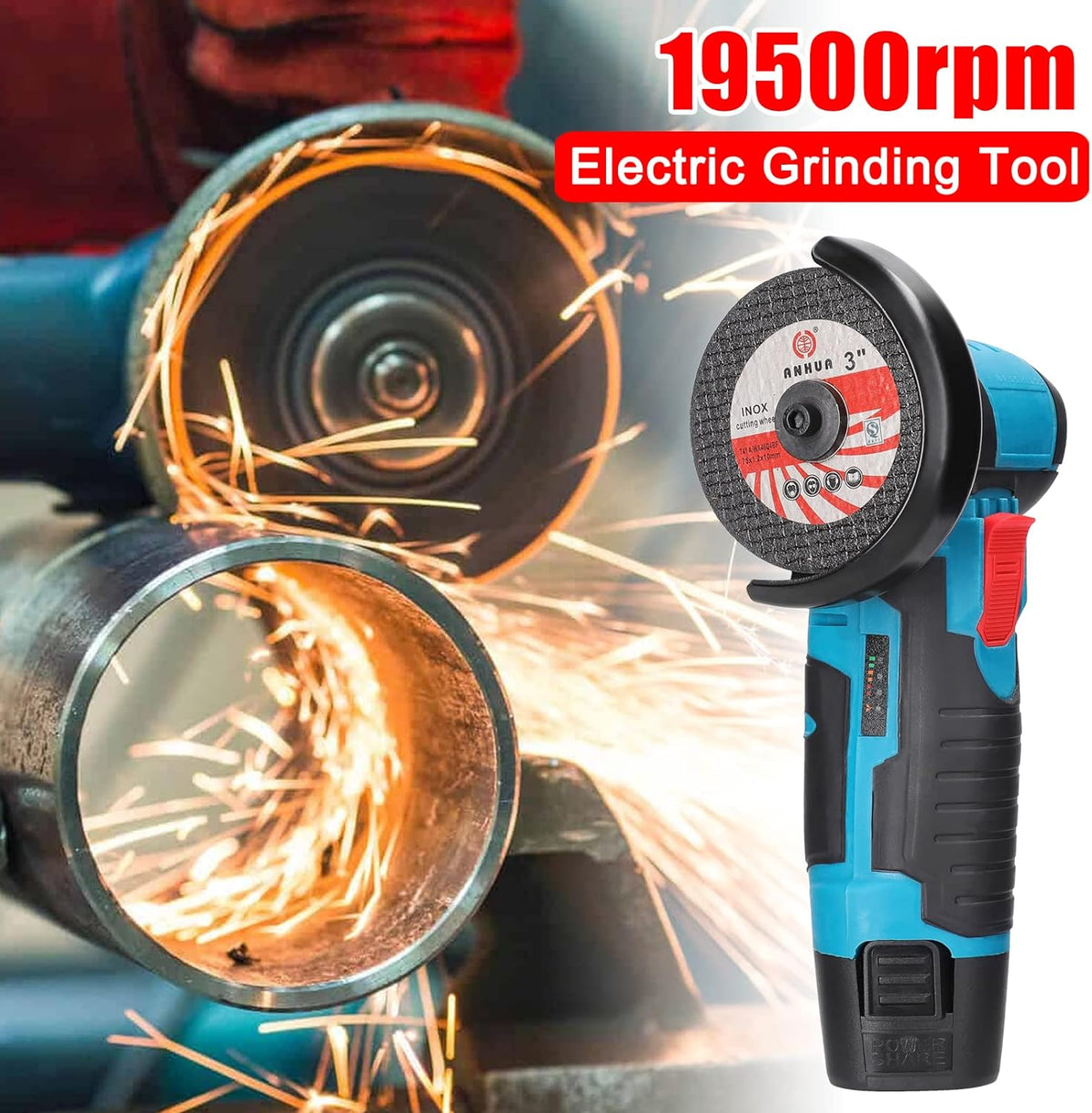 Mini Polizor unghiular portabil cu 1 sau 2 acumulatori 24V, 5 discuri incluse