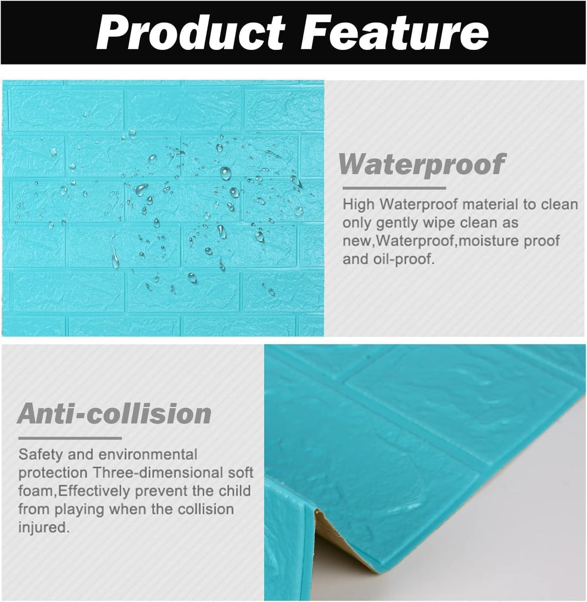 Tapet 3D caramida Turcoaz auto-adeziv pentru interior, 70 x 77 cm