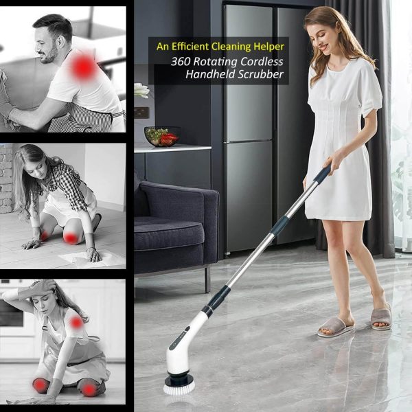 Perie electrica rotativa de curatate 9 in 1 – 9 capete multifunctionale, 2 viteze, maner telescopic