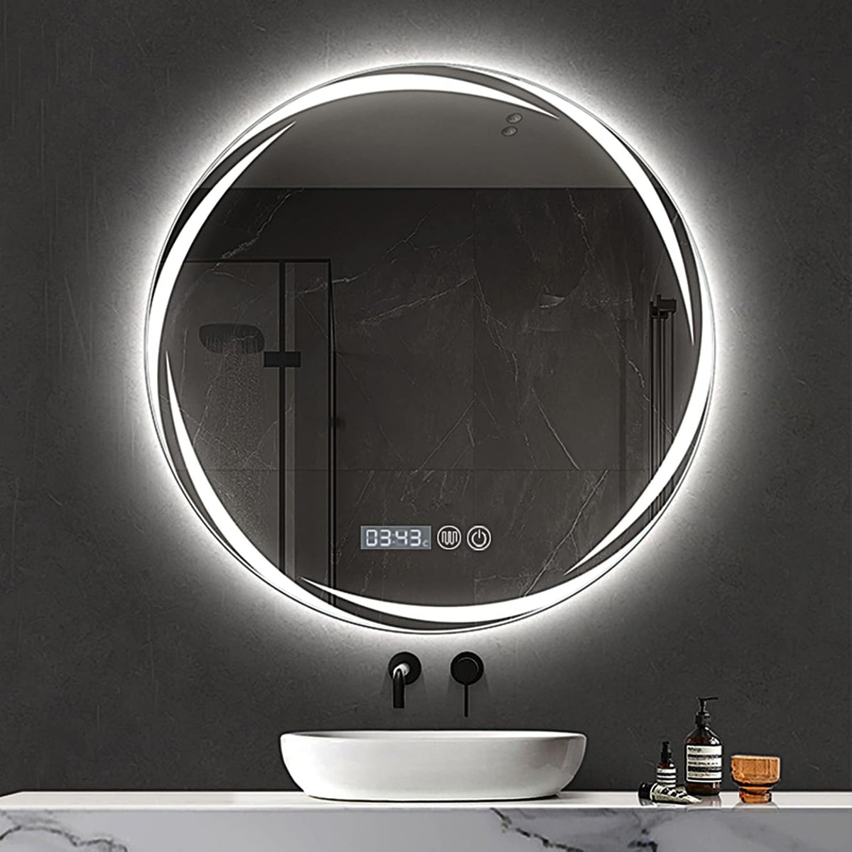 Oglinda LED Rotunda 80 cm cu Touch, Antiaburire si Lumina Reglabila