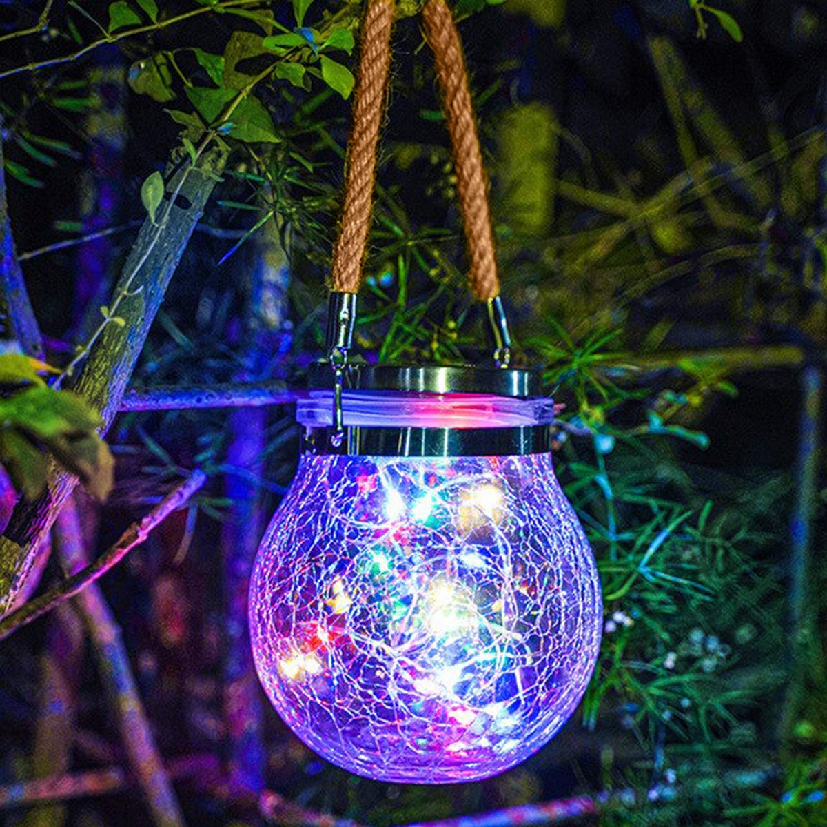 Lampa solara decorativa cu LED, model glob sticla sparta, 11.5 x 14 x 8 cm