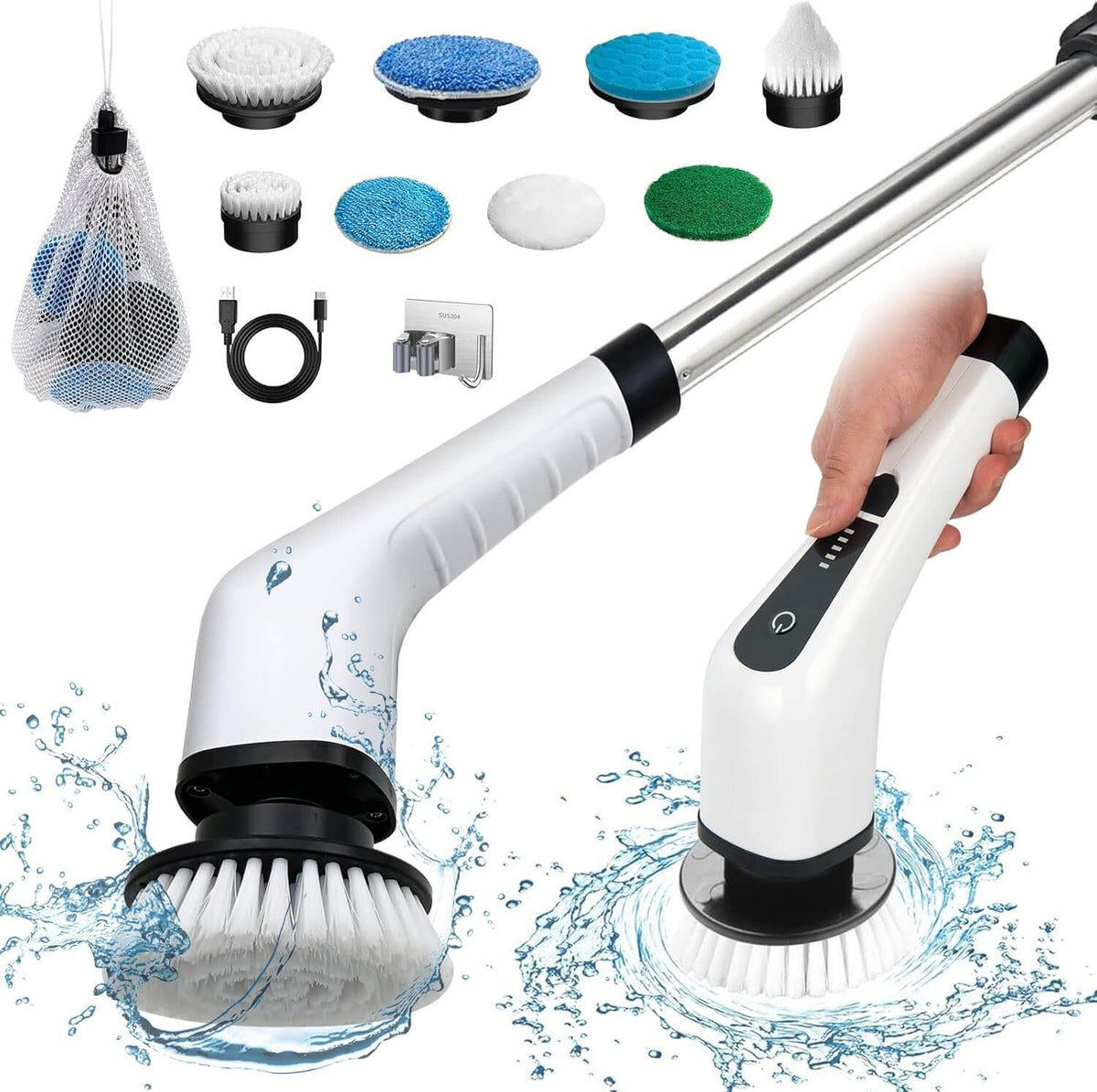 Perie electrica rotativa de curatate 9 in 1 – 9 capete multifunctionale, 2 viteze, maner telescopic