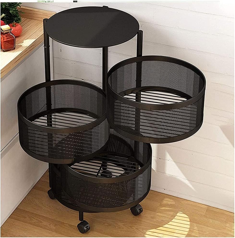 Etajera multifunctionala cu 3 rafturi metalice rotative, 60x34cm