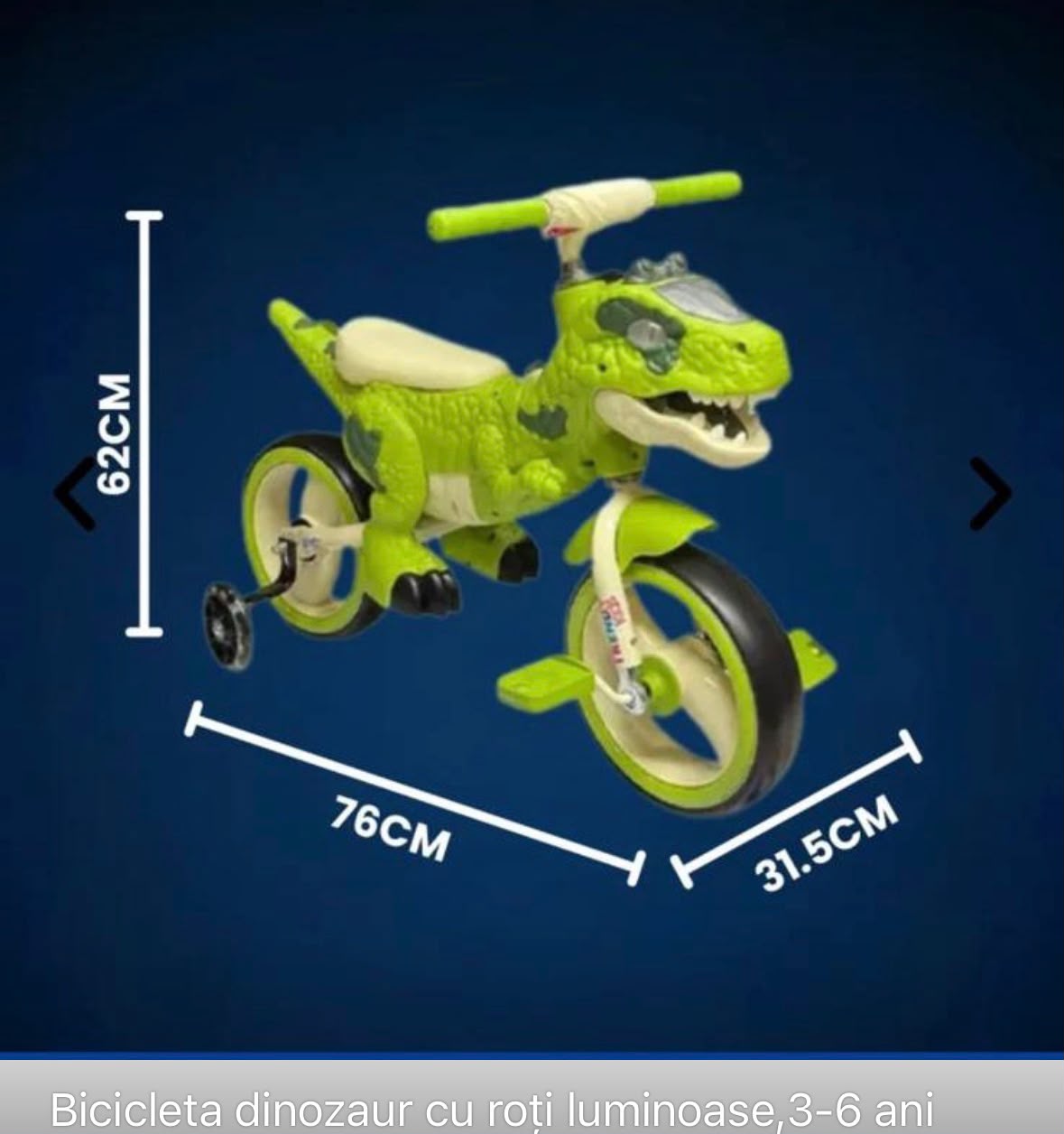 Tricicleta Jurassic T-Rex 2 in 1 Bicicleta Roti EVA Silentioase Ochi LED 2-8 Ani - detaliu produs