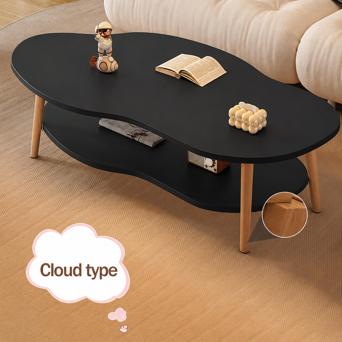 Masa de Cafea in Forma de Nor Cloud Table 2 Nivele 100cm Alb Design Modern