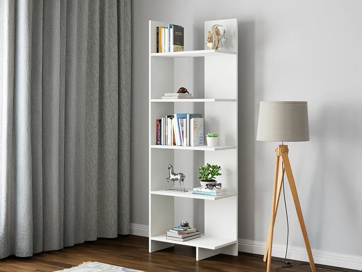 Raft Biblioteca Asimetric 5 Polite MDF Negru Decorativ Perete - detaliu produs