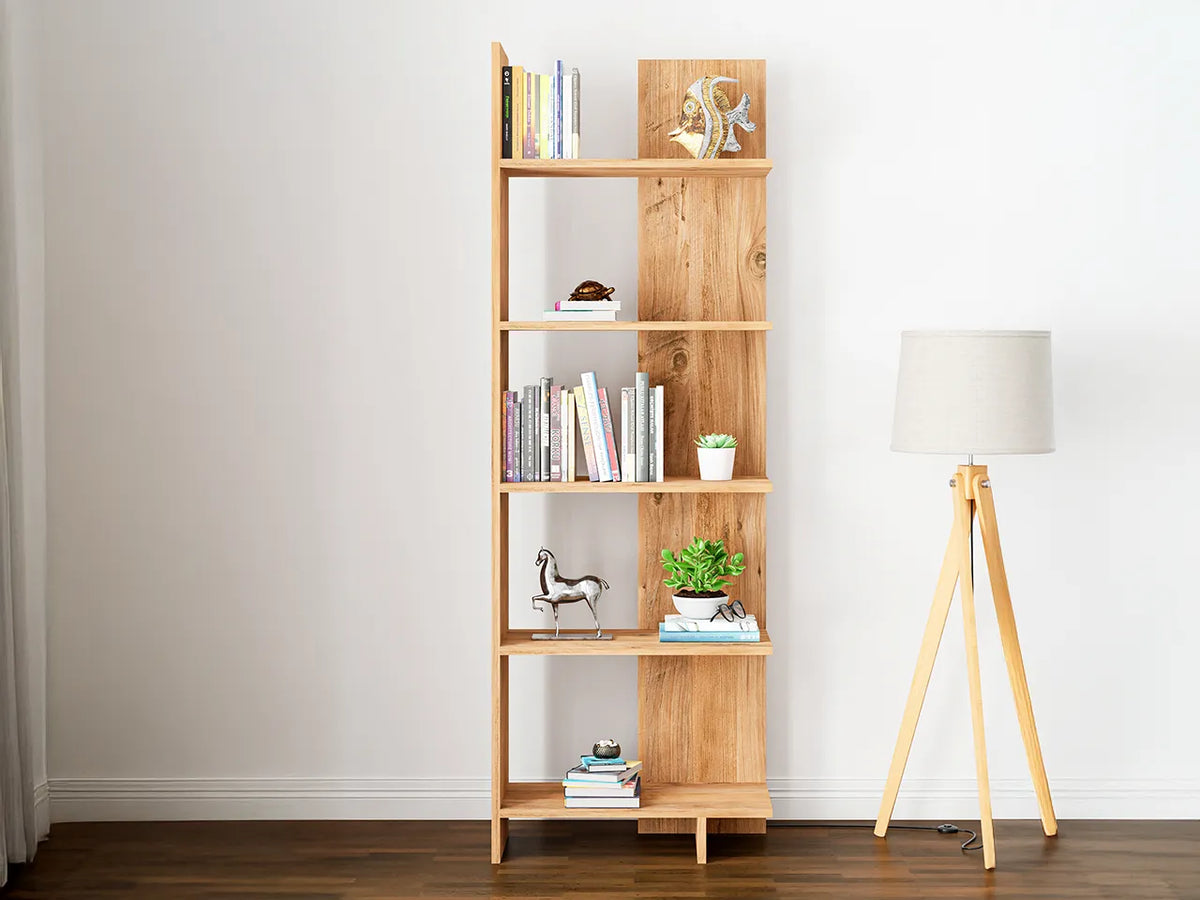 Raft Biblioteca Asimetric 5 Polite MDF Negru Decorativ Perete - detaliu produs