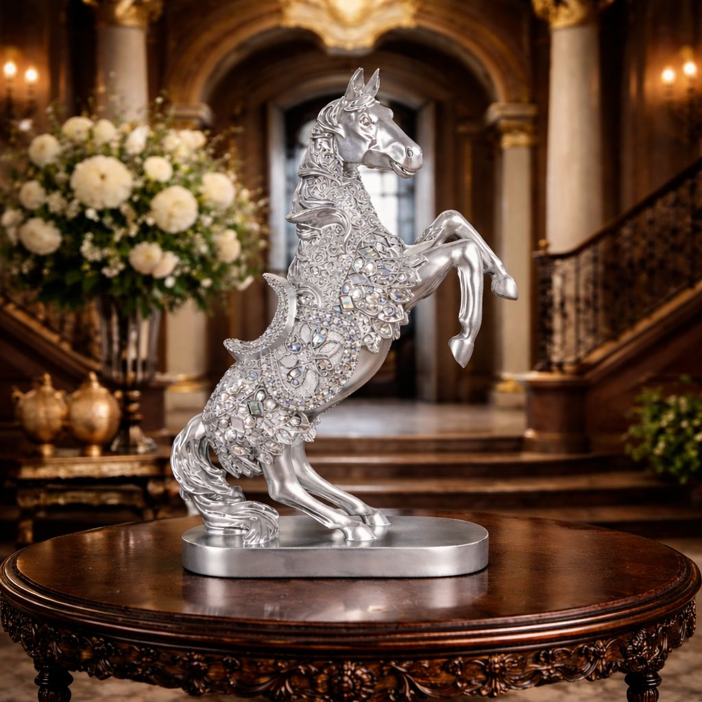 Statueta decorativa Cal cabrat – finisaj auriu / argintiu premium, 27 x 12 x 38.5 cm