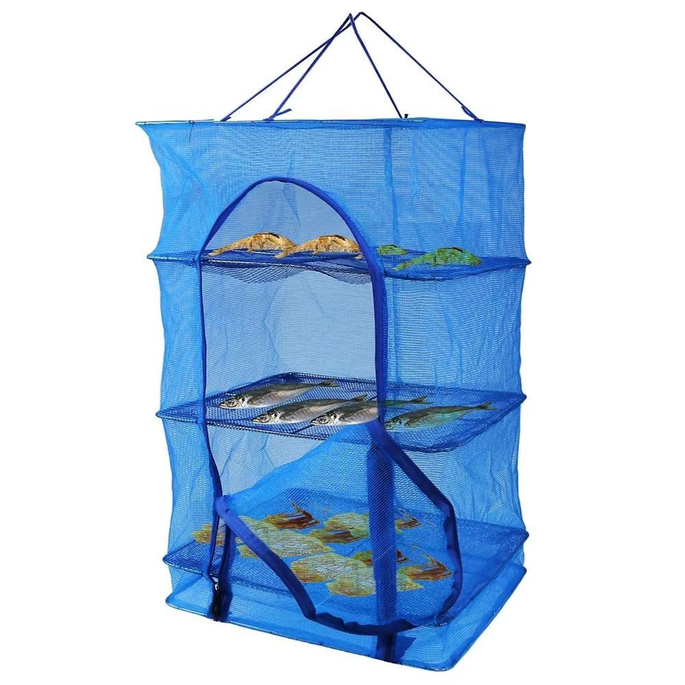 Plasă de uscare pliabilă cu agatatoare – Pentru Pește, Legume, Plante, Flori, Muguri portabila, 4 niveluri cu suport, 40 x 40 x 60 cm