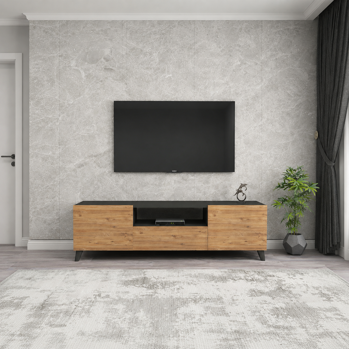 Comoda TV 140x30x46 cm, cu picioare inalte 12 cm, pentru living