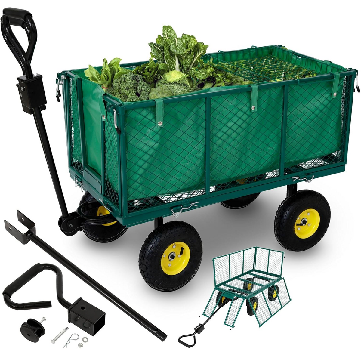 Cărucior pentru grădină, Heavy Duty, 4 Roți, pereți rabatabili, capacitate 550 kg