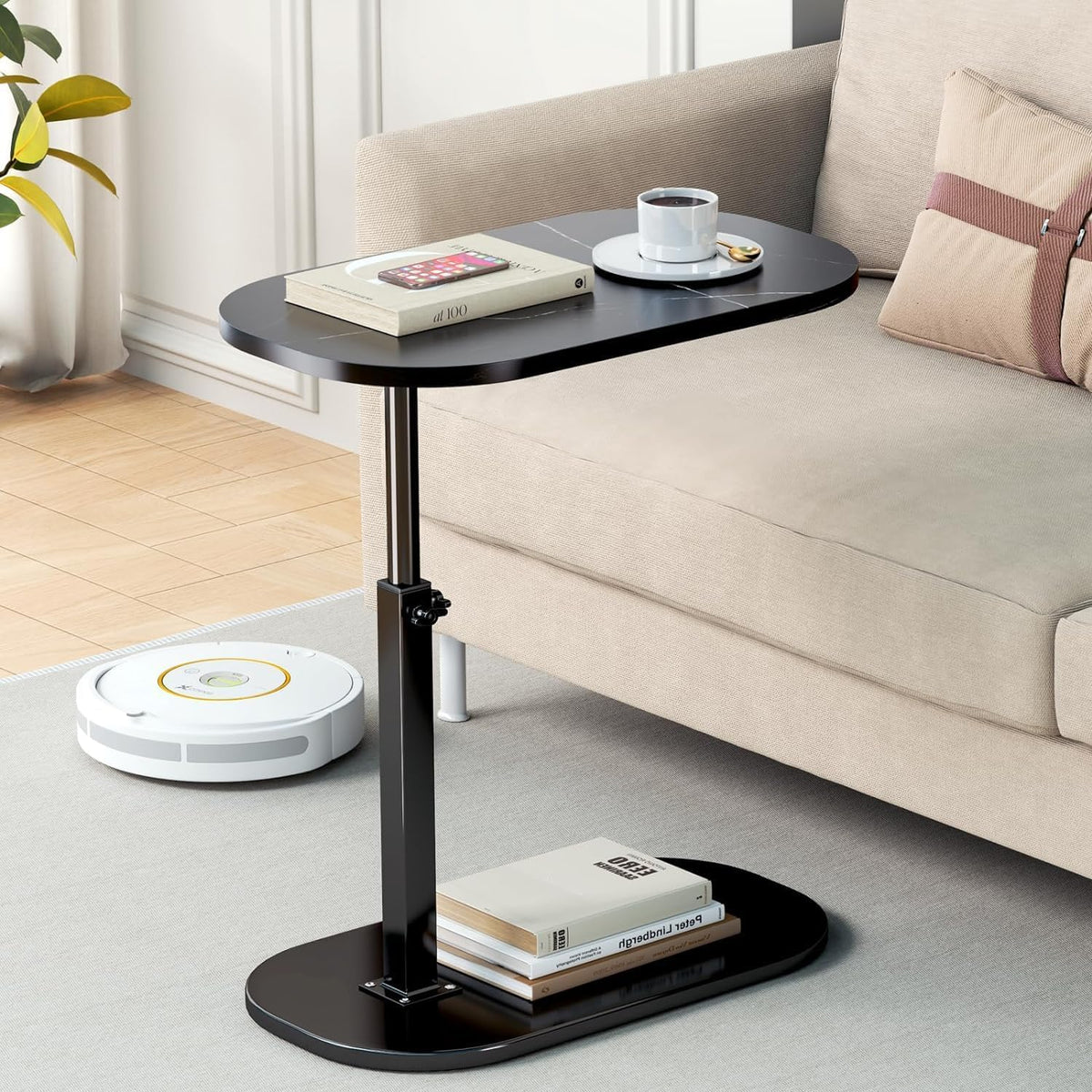 Masuta de cafea reglabila cu picior pentru pat sau canapea, blat rotativ 360° , 40 x 30 cm, inaltime 43-80 cm