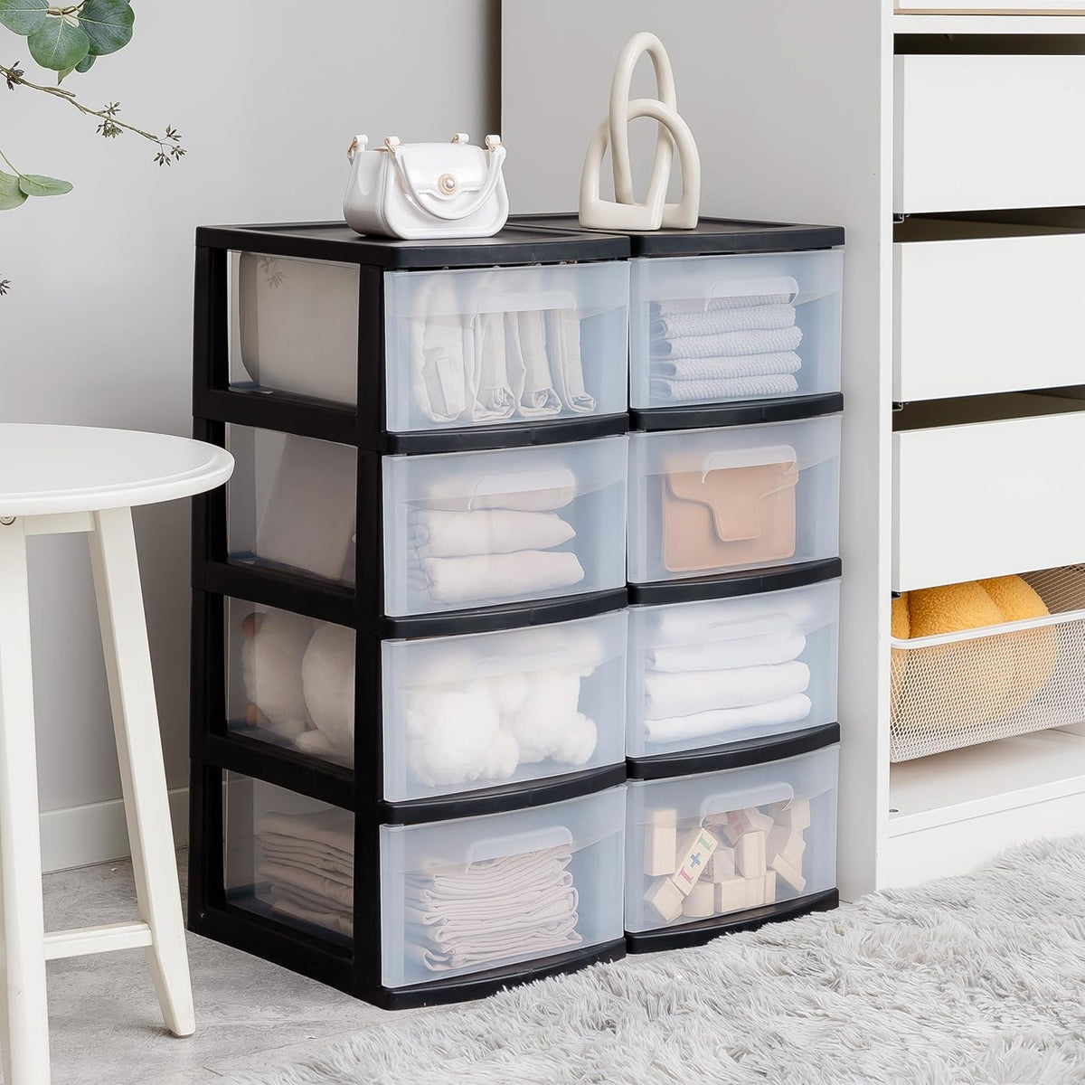 Dulap pe roti cu sertare transparente, 4 x 20 L
