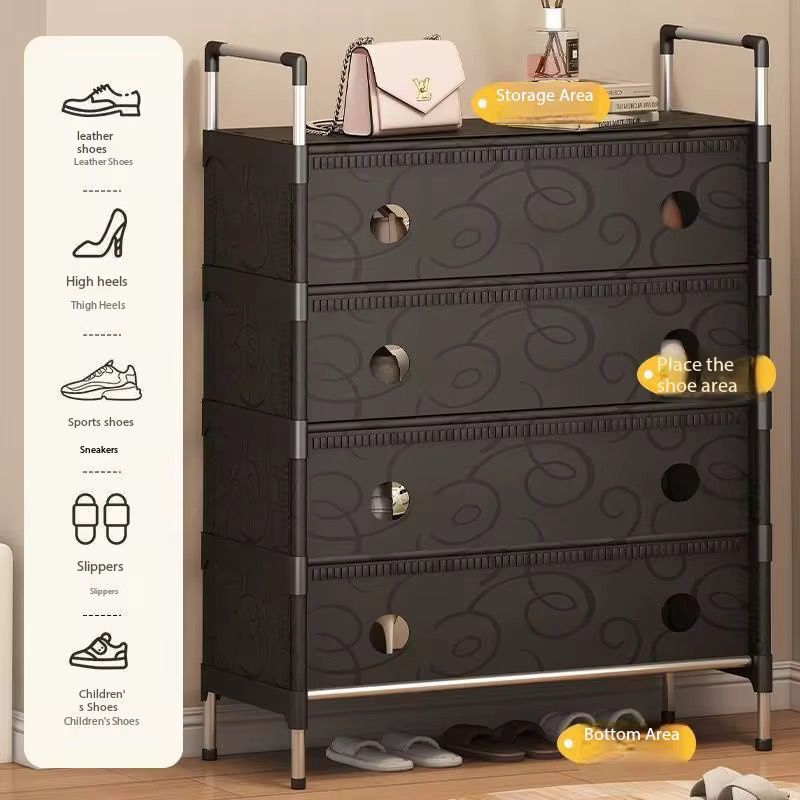 Pantofar Organizator 5 Niveluri cu Sertare Textile Design Modern Negru 101 x 30 x 60cm