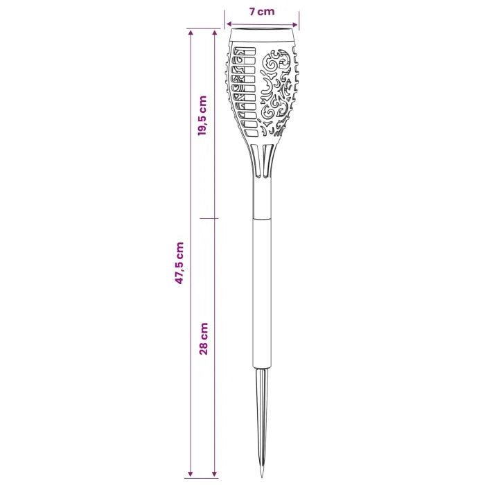 Set 10 Lampi Solare Tip Torta pentru Gradina, Efect Flacara, 47,5 cm, Negre - detaliu produs