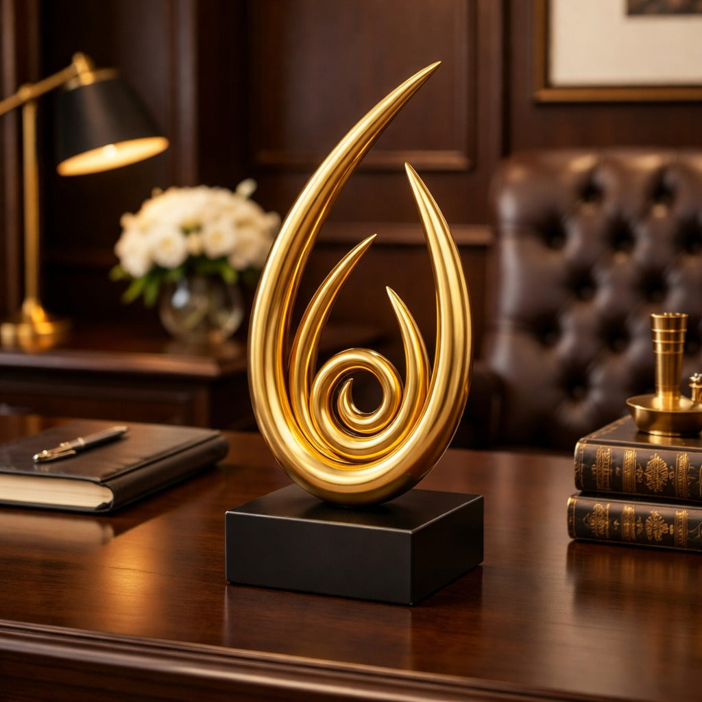 Statueta decorativa abstracta, design modern spiral, finisaj auriu sau negru lucios, 25 x12cm
