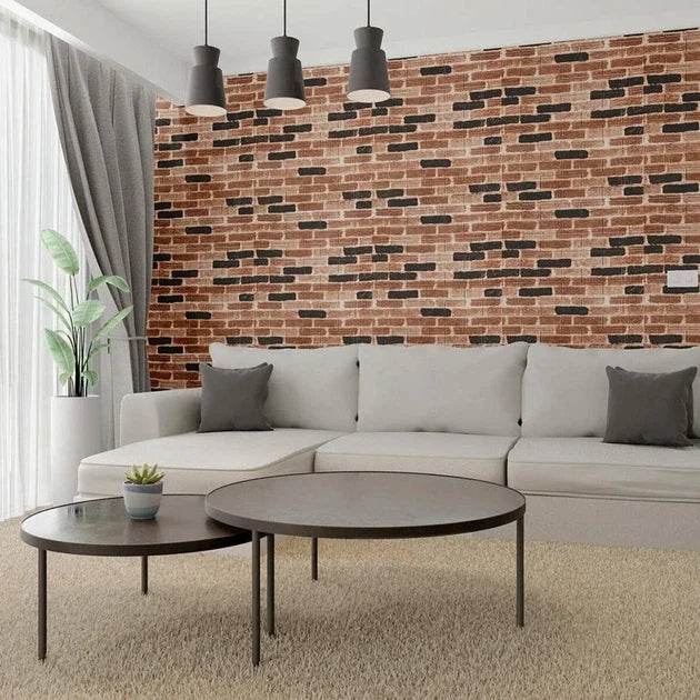 Tapet Caramida Maro cu Negru 3D Autoadeziv 70x77cm Decorativ - detaliu produs