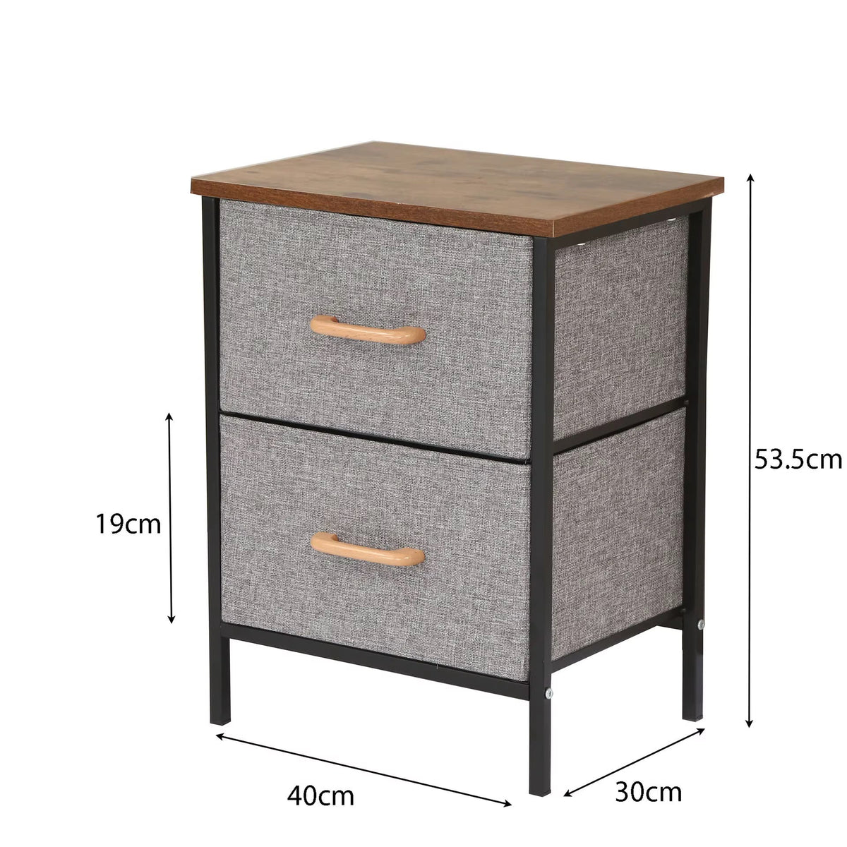 Noptiera cu 2 Sertare Material Textil Blat Lemn Cadru Metalic 40x30x53,5cm Gri - imagine principala