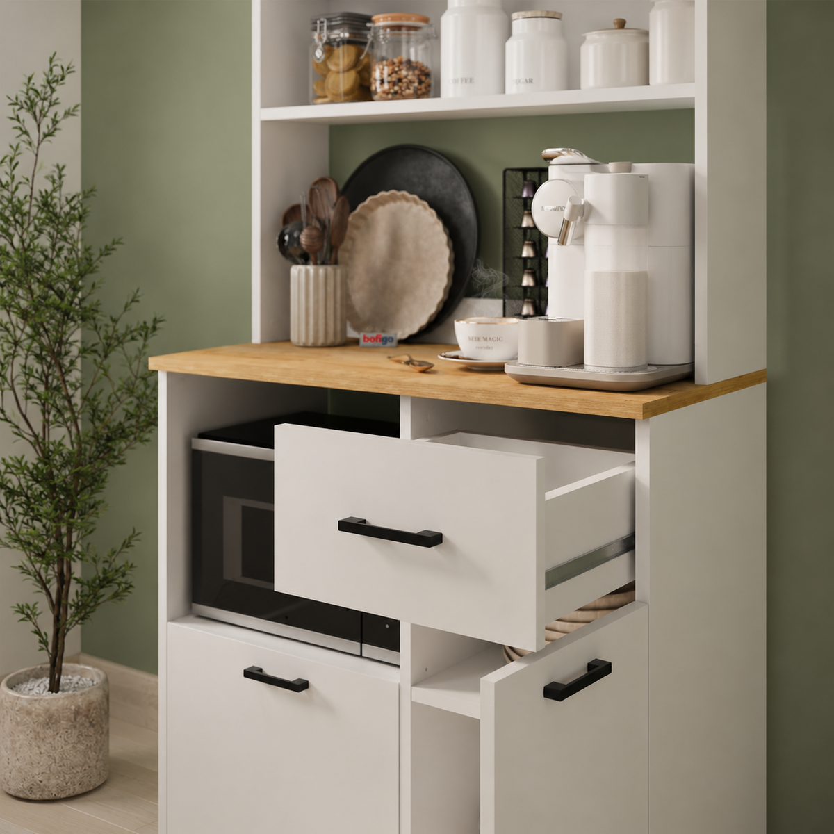 Dulap multifunctional cu 4 usi si sertar, pentru bucatarie, camara sau colt de cafea, 90 x 40 x 183,4 cm